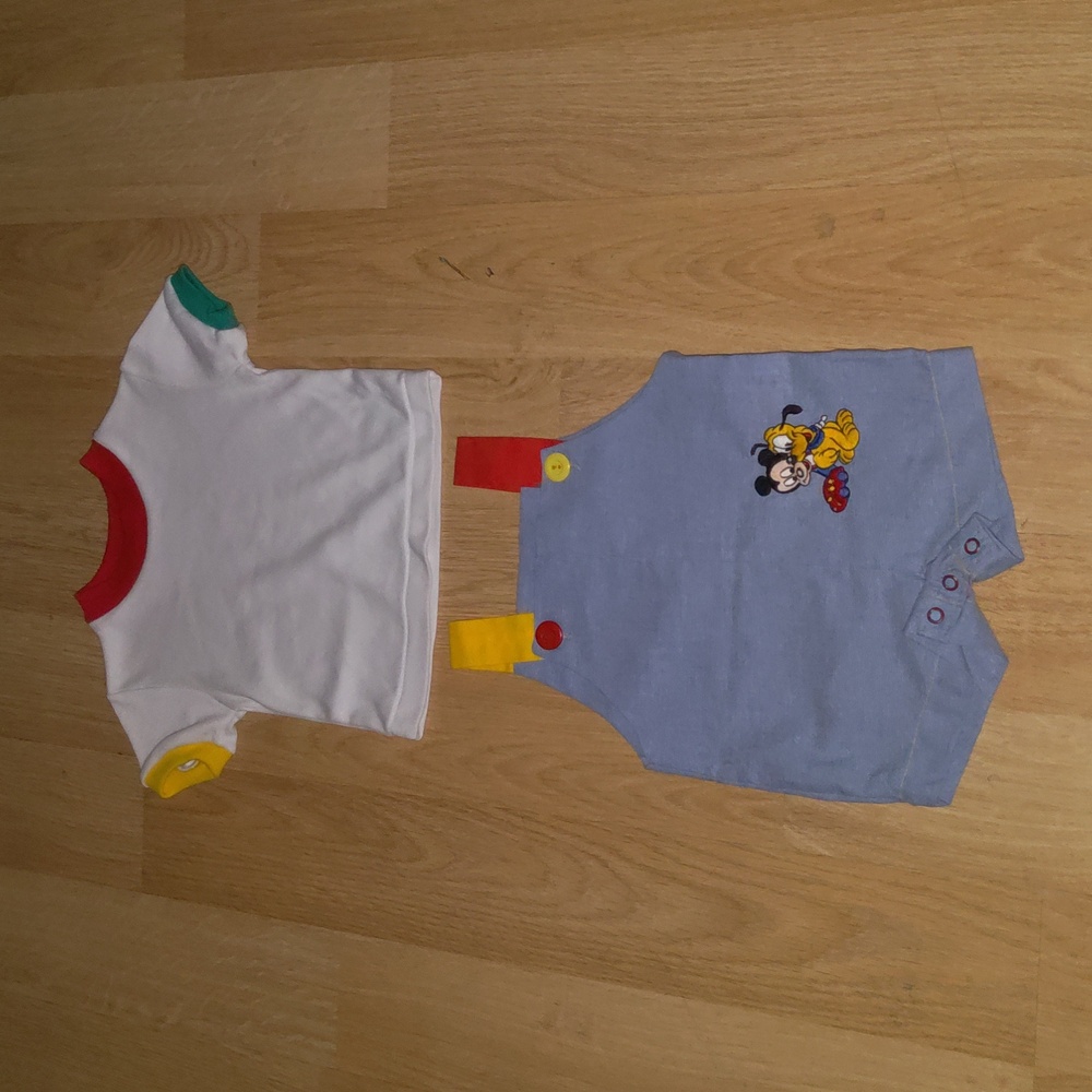 Vintage Disney Mickey Pluto Embroidered Overalls + T-shirt Infant 18months